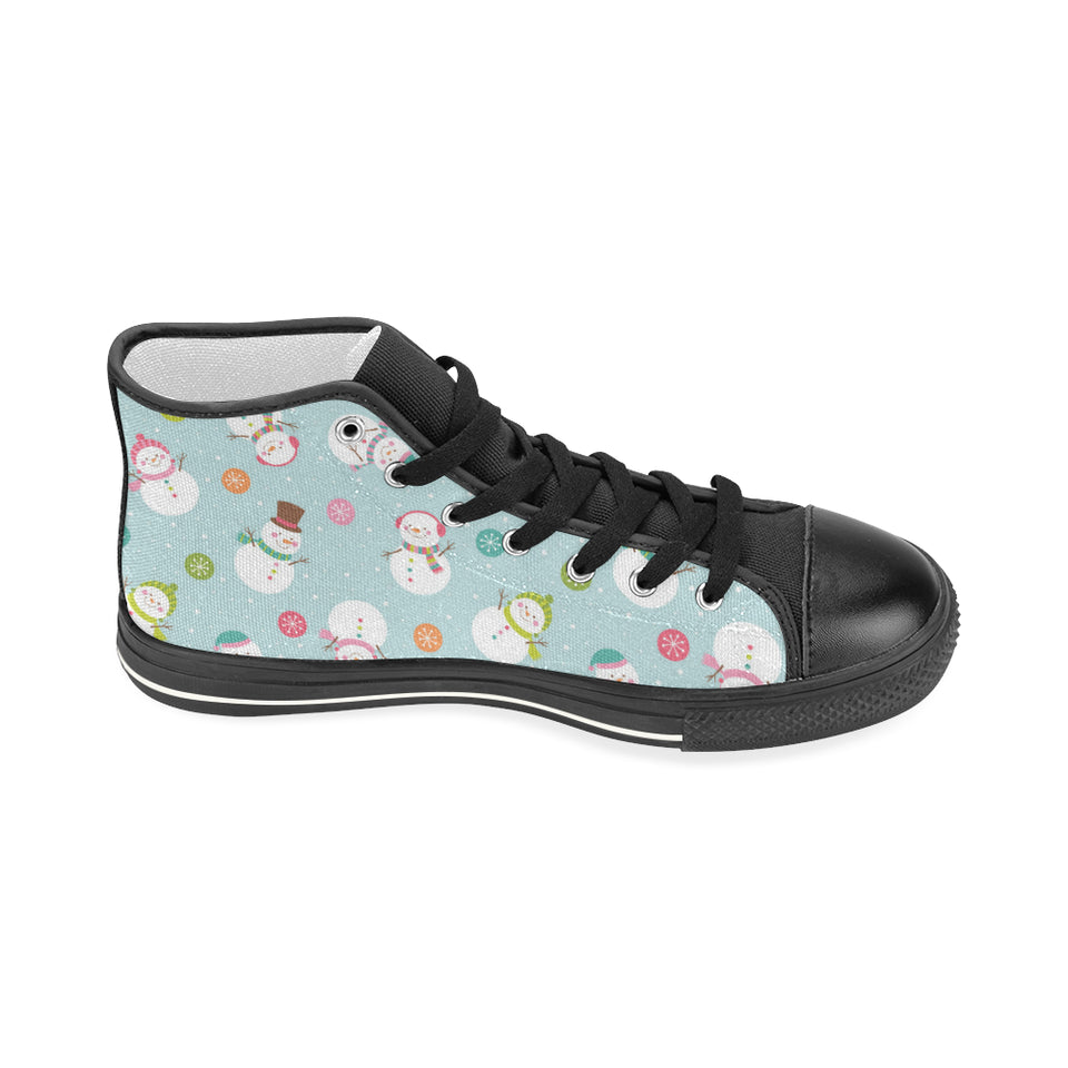 Cute snowman snowflake pattern Women's High Top Canvas Shoes Black