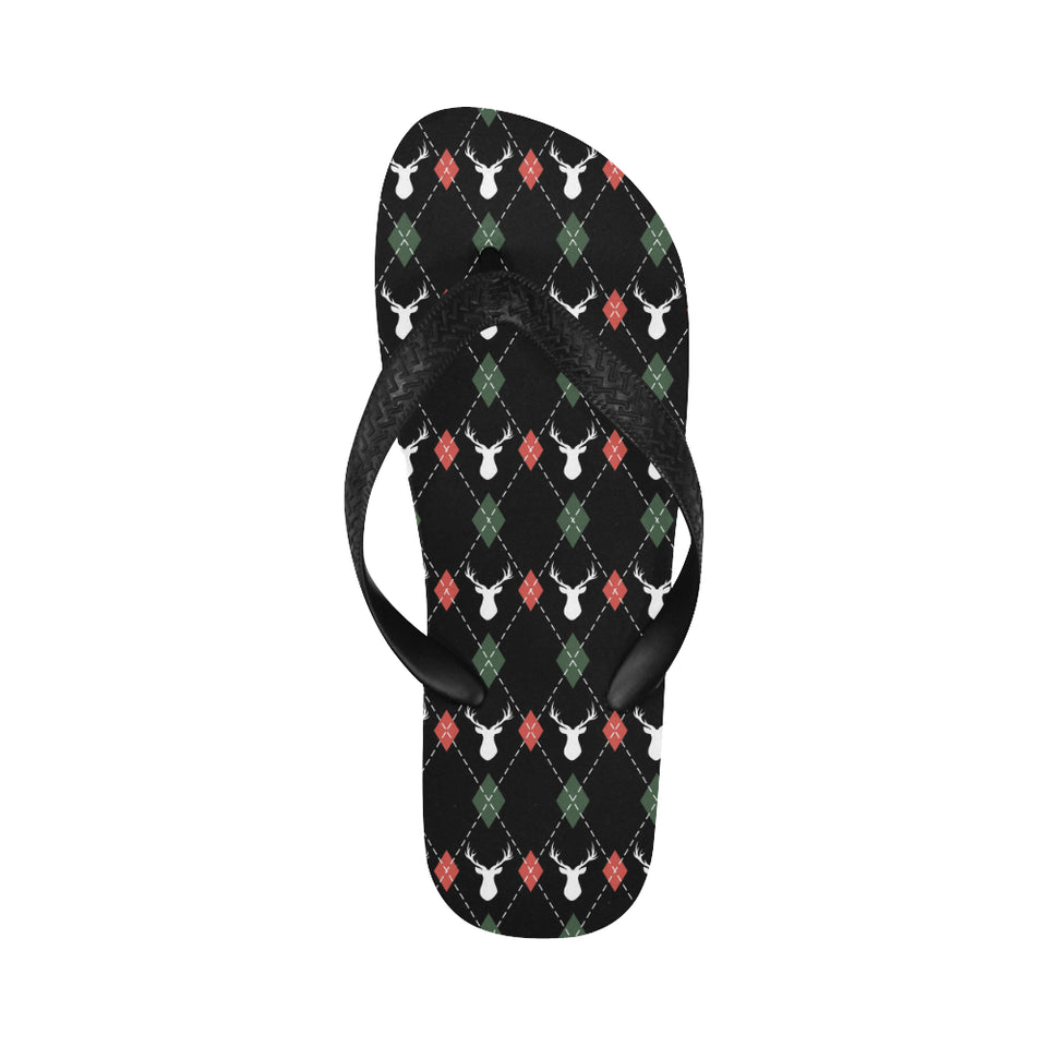Deer Christmas new year pattern argyle Unisex Flip Flops