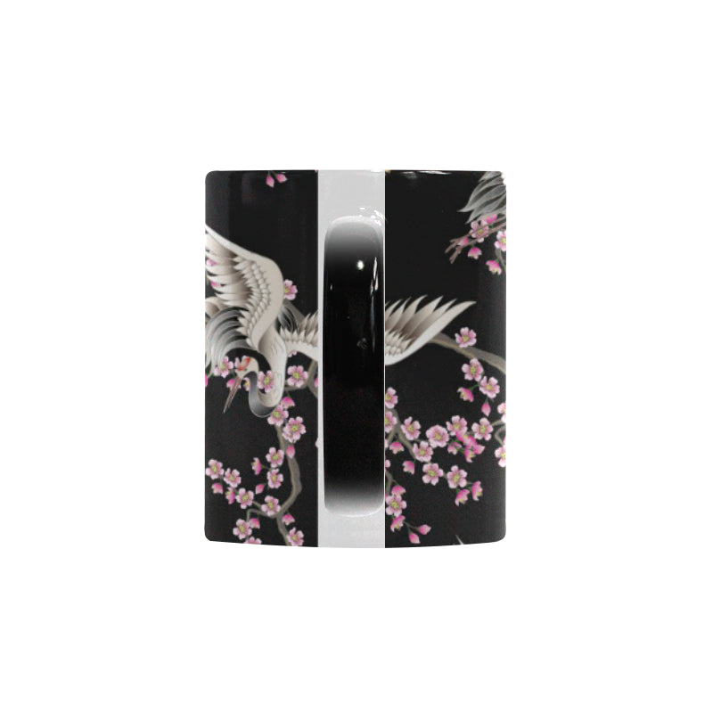 Japanese crane pink sakura pattern Morphing Mug Heat Changing Mug