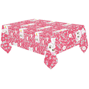 Maneki neko cat sakura pink background Tablecloth