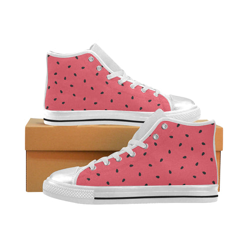 watermelon texture background Women's High Top Canvas Shoes White