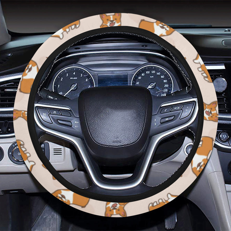 Cute Corgis Pattern pink background Car Steering Wheel Cover