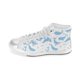 Blue whale pattern Women's High Top Canvas Shoes White