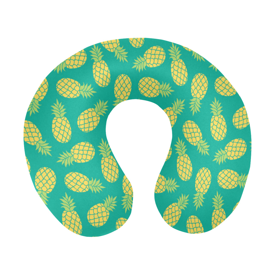 Pineapples pattern green background U-Shaped Travel Neck Pillow