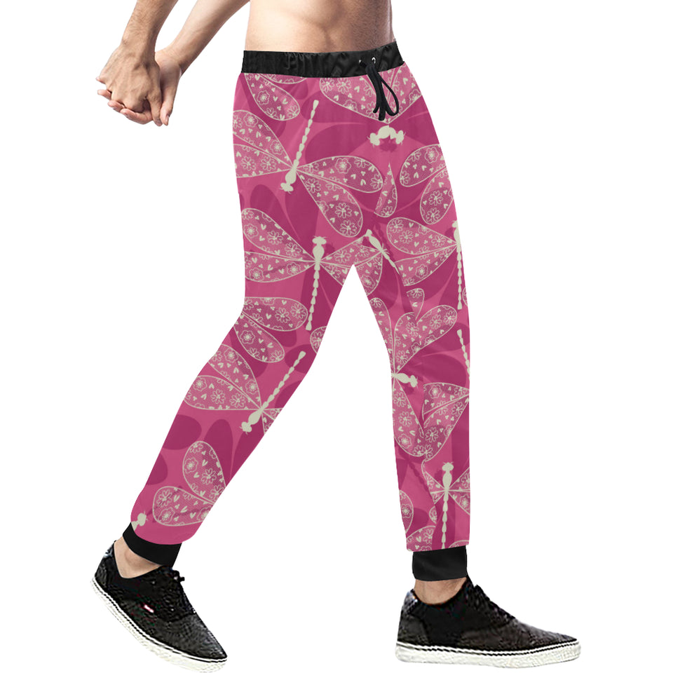 Beautiful dragonfly pink background Unisex Casual Sweatpants