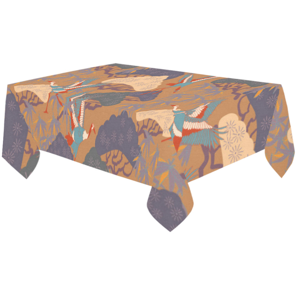 Bonsai bamboo stork japanese pattern brown theme Tablecloth