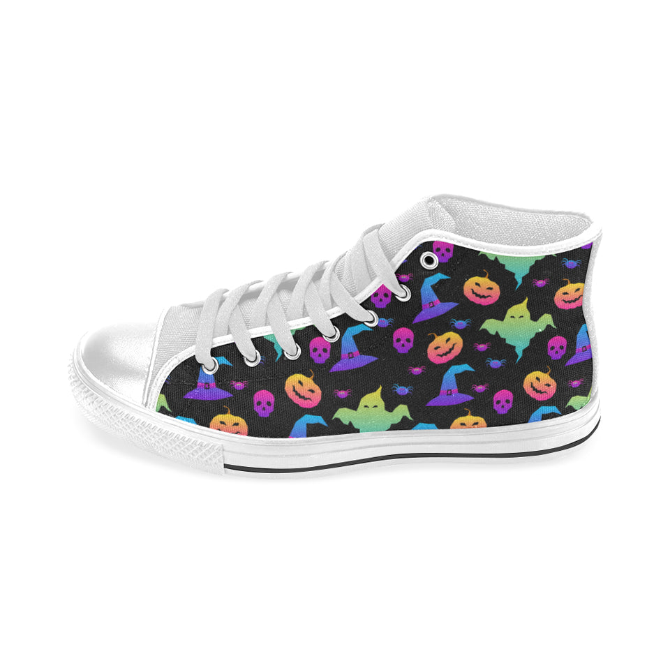 Colorful halloween background Men's High Top Canvas Shoes White