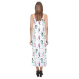 cute mermaid dolphin fish starfish pattern V-Neck Open Fork Long Dress