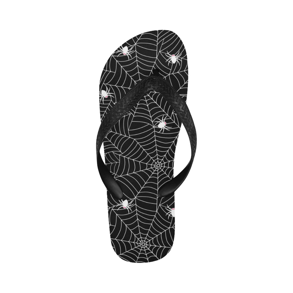 Spider web design pattern Black background white c Unisex Flip Flops