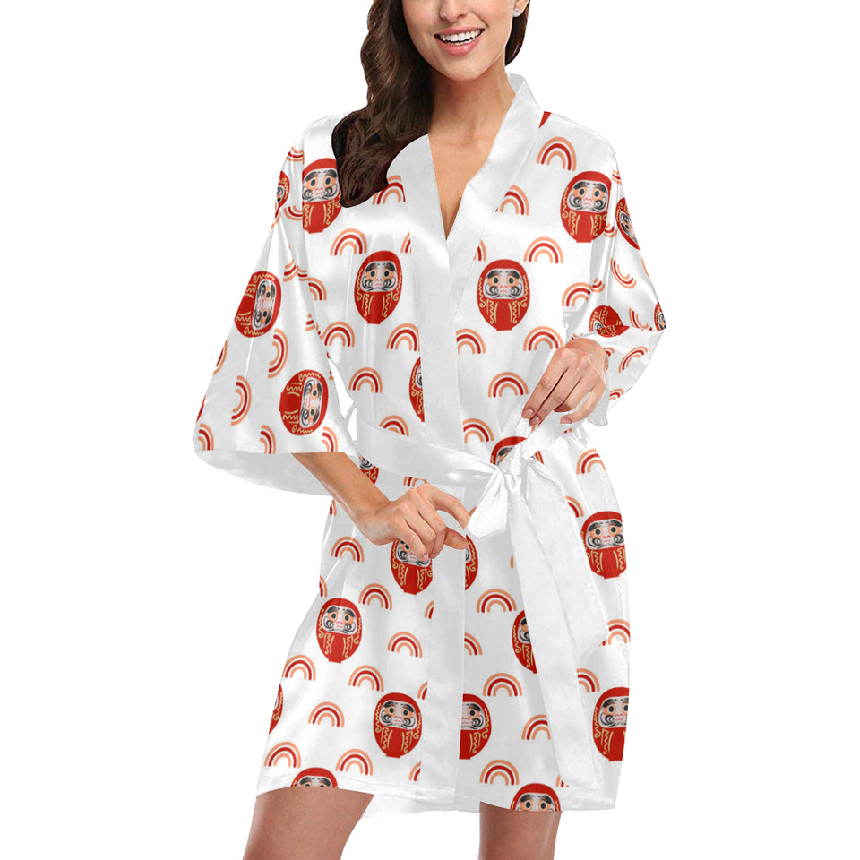 Daruma japanese wooden doll design pattern Women's Short Kimono Robe