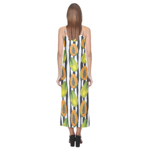 papaya design pattern V-Neck Open Fork Long Dress