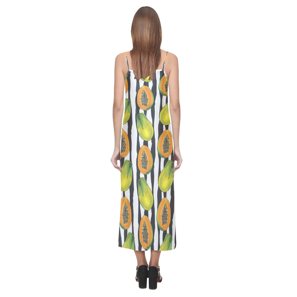 papaya design pattern V-Neck Open Fork Long Dress