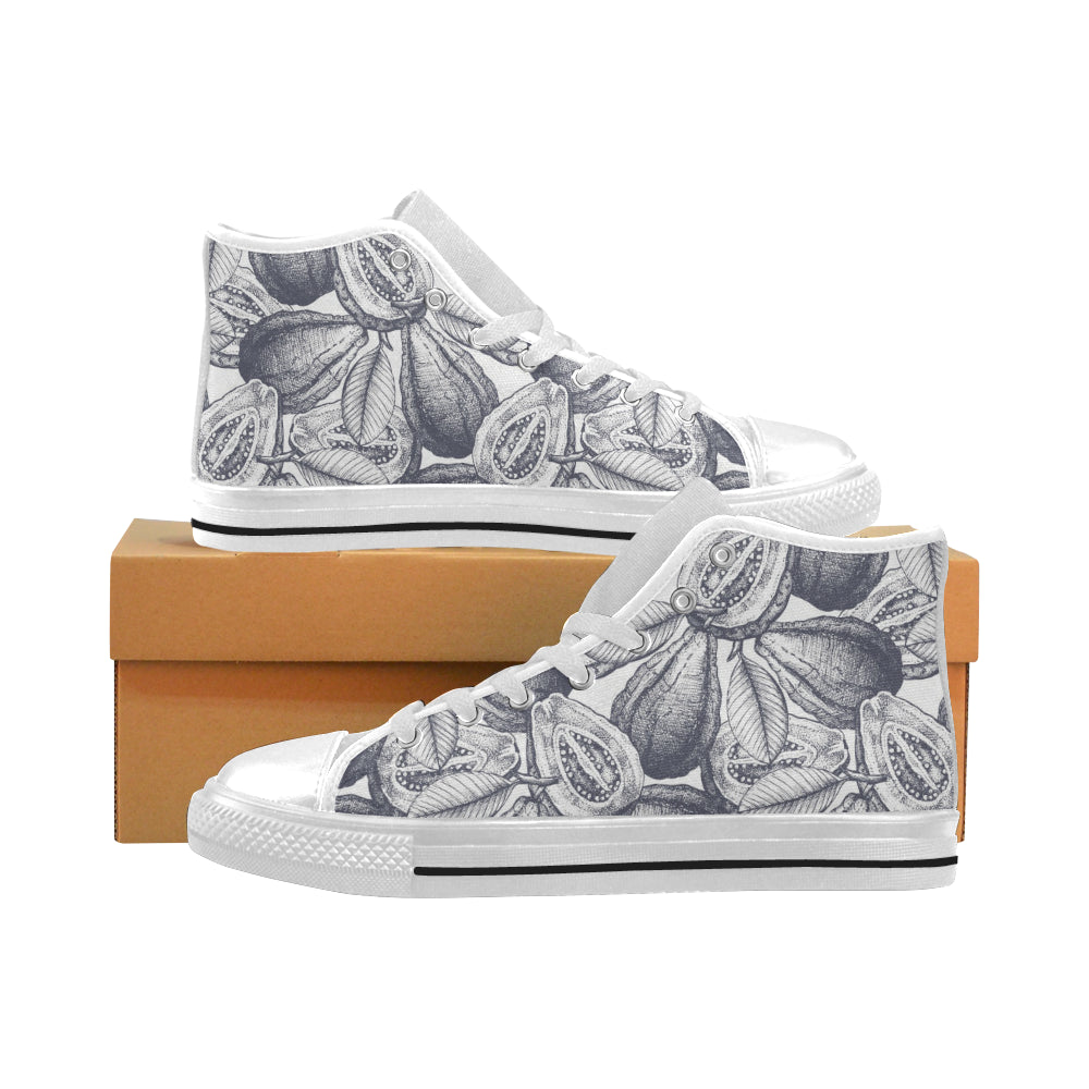 Guava tropical hand drawn pattern Men's High Top Canvas Shoes White