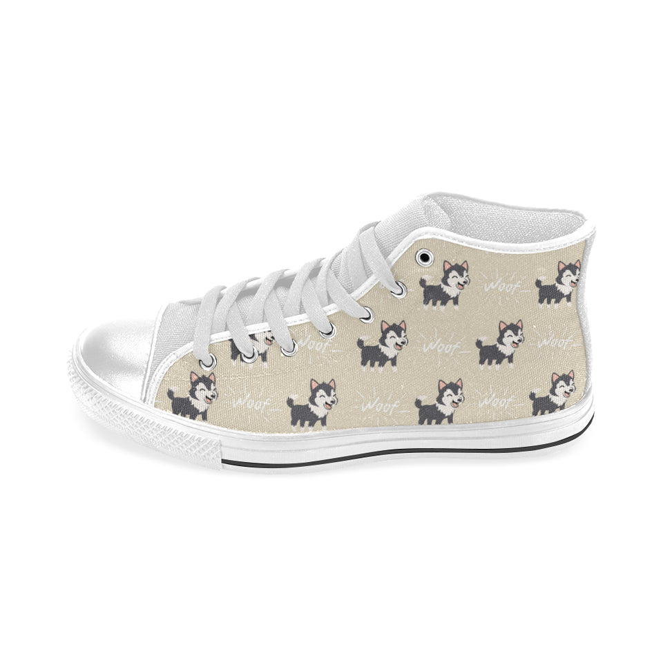 Cute Siberian Husky pattern Men's High Top Canvas Shoes White