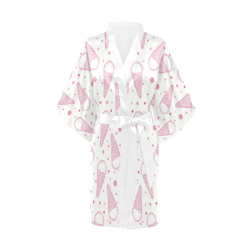 Hand drawn ice cream pattern Women's Short Kimono Robe