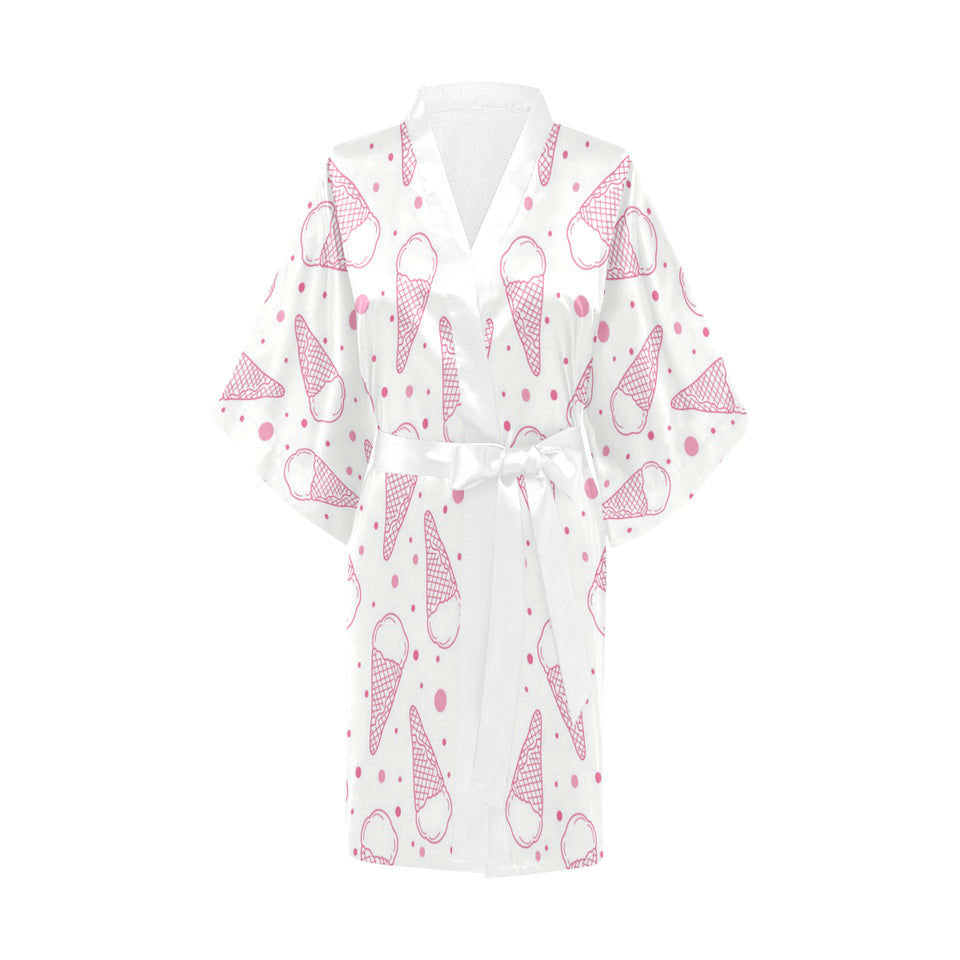 Hand drawn ice cream pattern Women's Short Kimono Robe