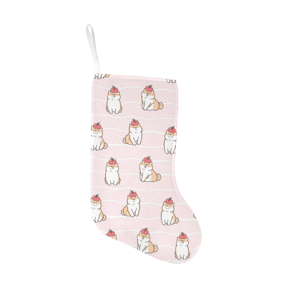 Cute Shiba Inu Dog Apple pattern Christmas Stocking