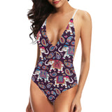 Elephant indian style ornament pattern Women's One-Piece Swimsuit