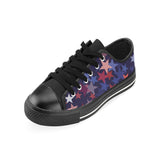 Red blue star pattern Men's Low Top Canvas Shoes Black