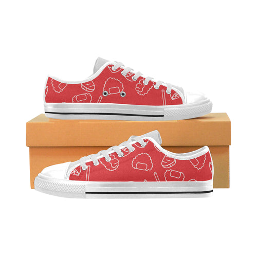 sushi pattern red background Men's Low Top Shoes White