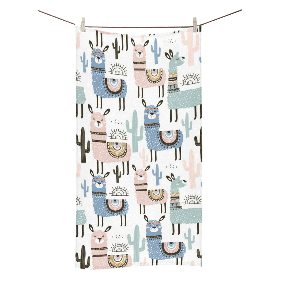 lama Alpaca cactus hand drawn pattern Bath Towel