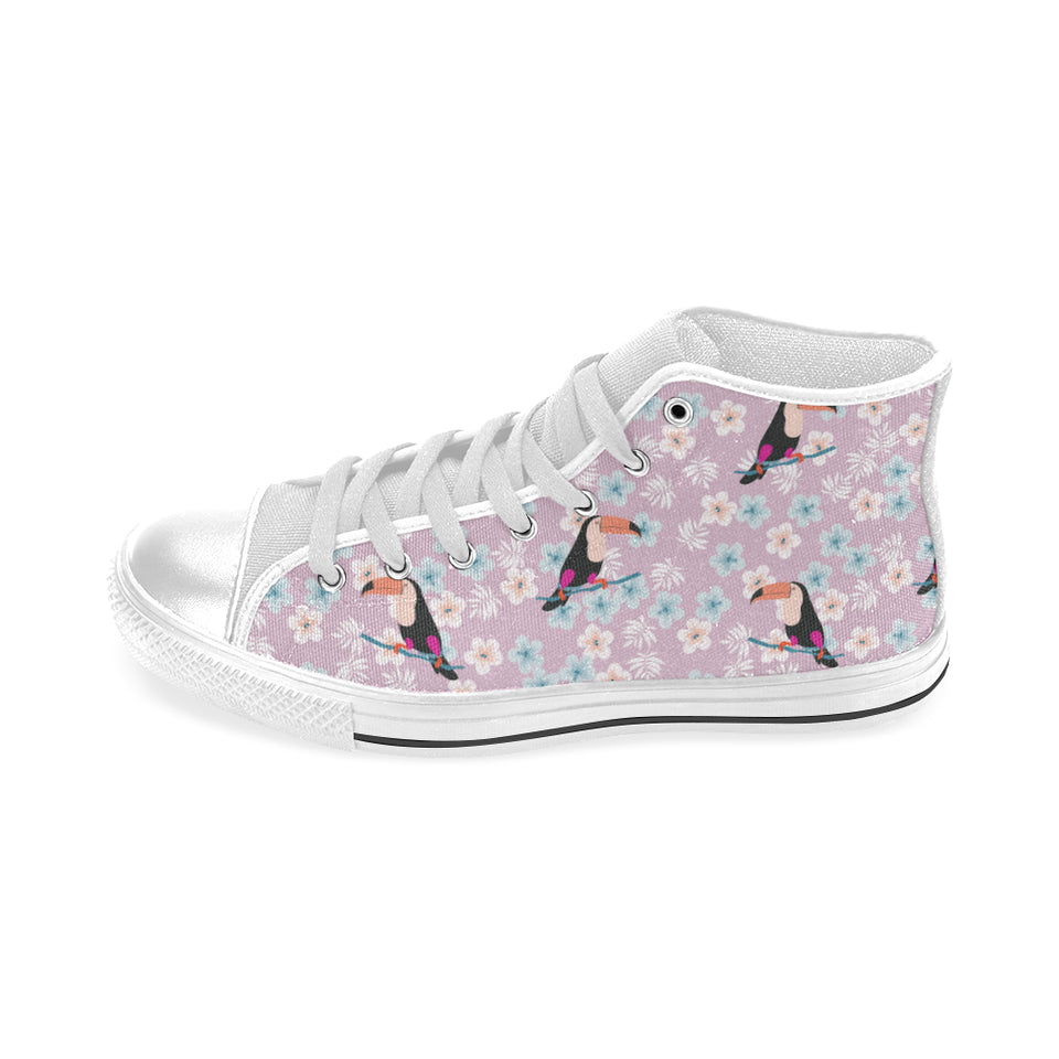 Beautiful toucan flower leaves Men's High Top Canvas Shoes White