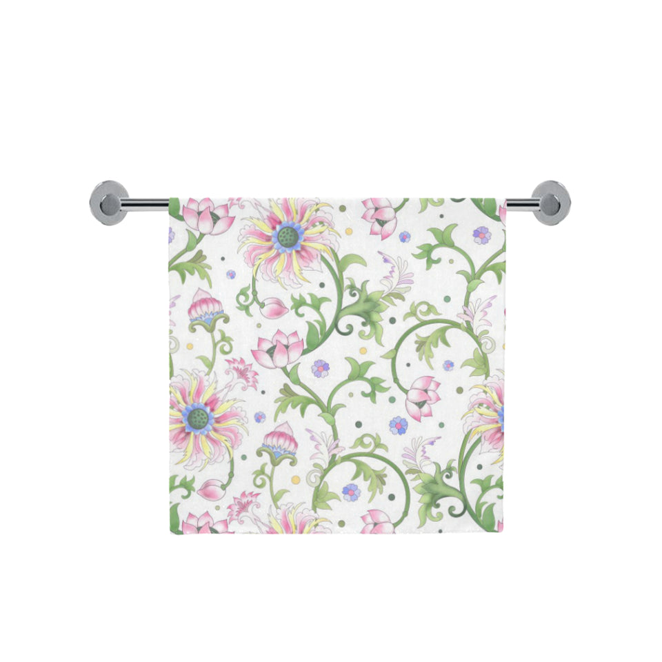 Beautiful pink lotus waterlily leaves pattern Bath Towel