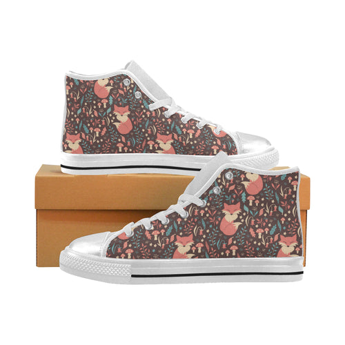 fox leaves mushroom pattern Women's High Top Canvas Shoes White