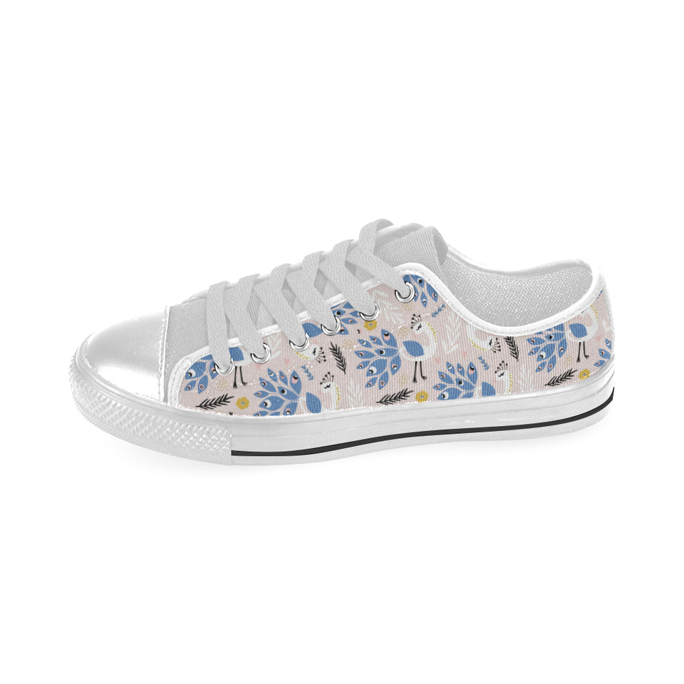 Cute peacock pattern Men's Low Top Shoes White