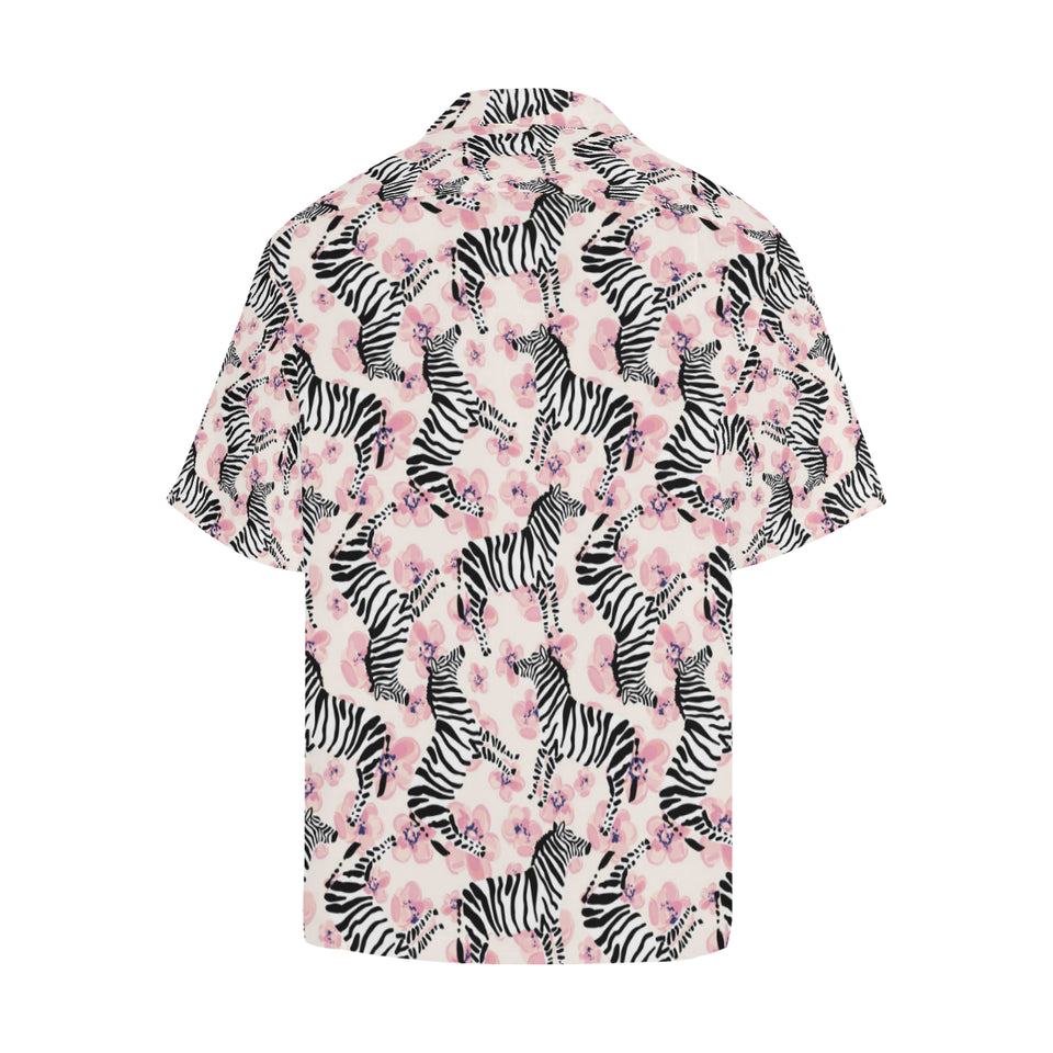 Zebra pink flower background Men's All Over Print Hawaiian Shirt