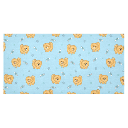 Brown cute pomeranian blue blackground Tablecloth