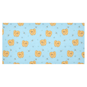 Brown cute pomeranian blue blackground Tablecloth