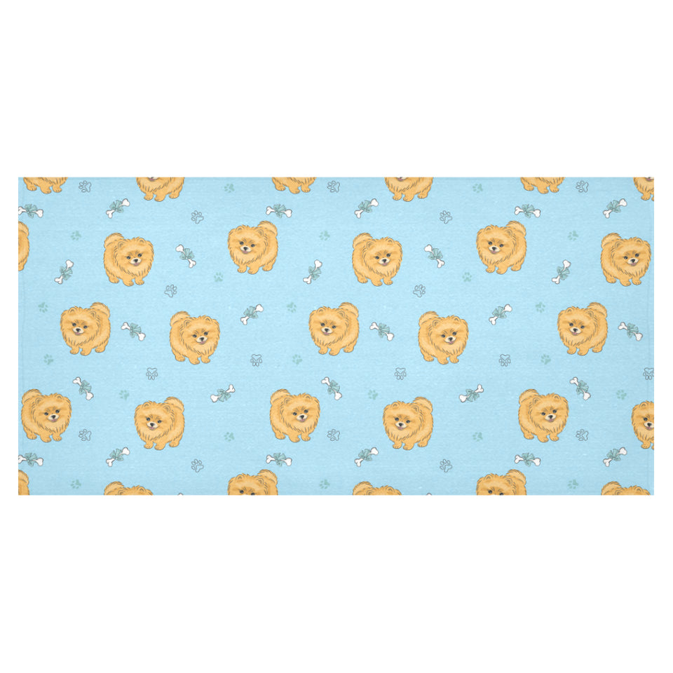 Brown cute pomeranian blue blackground Tablecloth