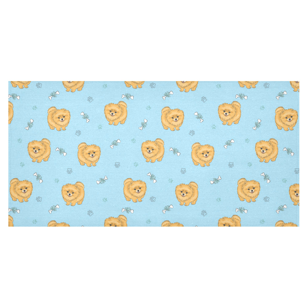 Brown cute pomeranian blue blackground Tablecloth