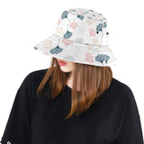 Black Gray Cream coral ginkgo leaves pattern Unisex Bucket Hat