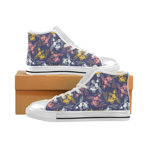 Fancy Carp pattern Women's High Top Canvas Shoes White