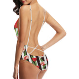 red and white tulips pattern Women's One-Piece Swimsuit