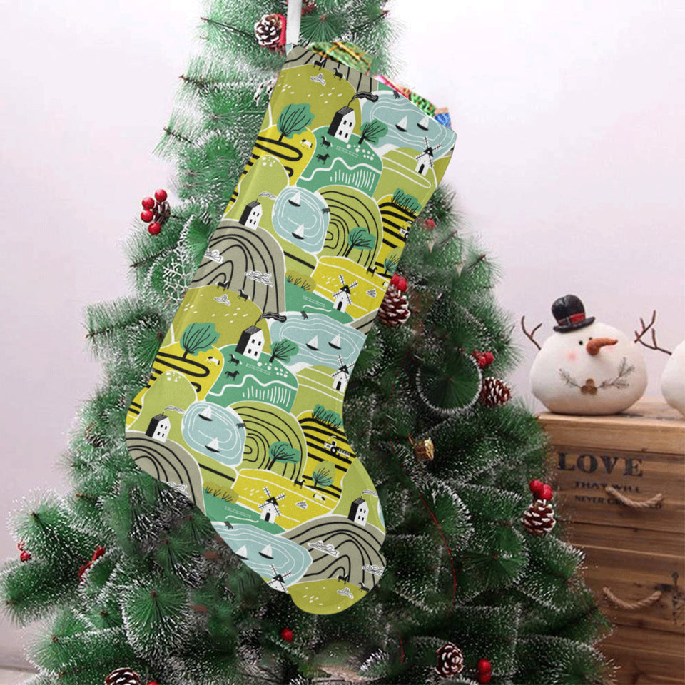 Hand drawn windmill pattern Christmas Stocking