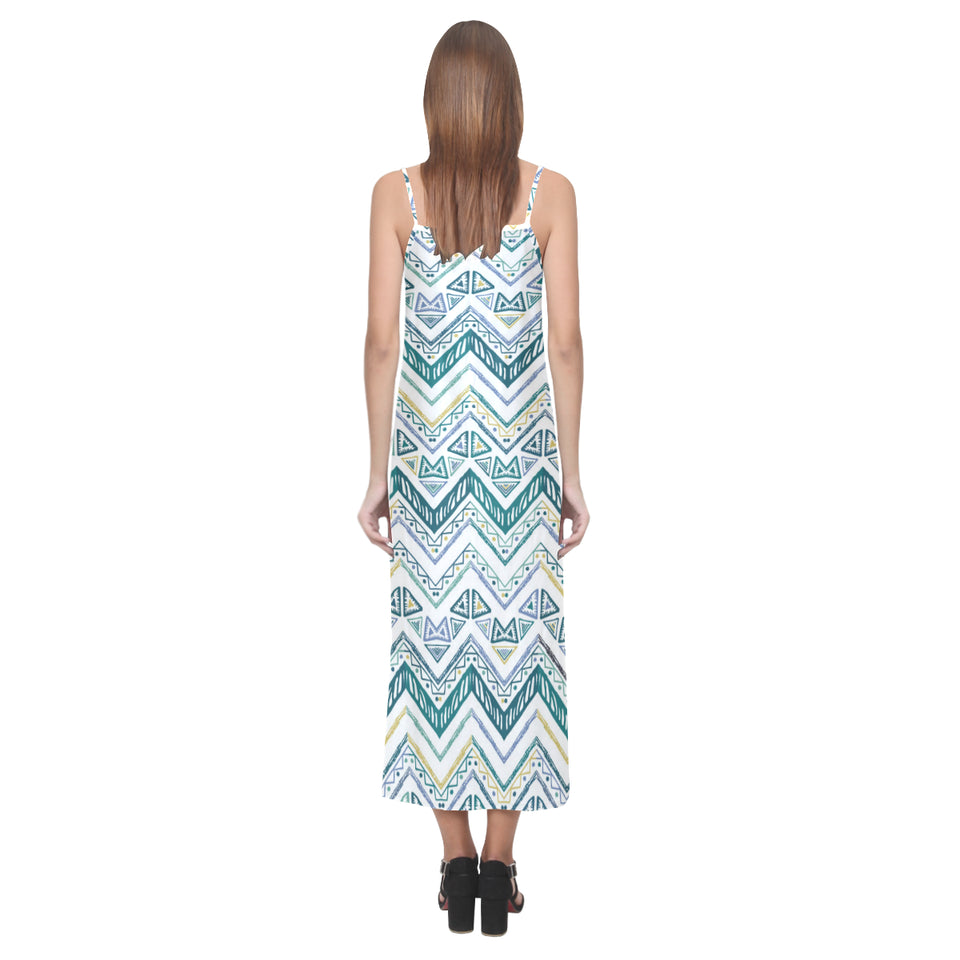 zigzag  chevron paint design pattern V-Neck Open Fork Long Dress