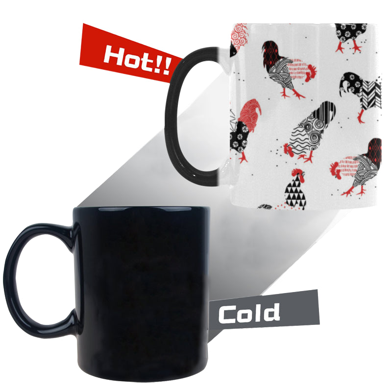 Cool rooster chicken cock floral ornament backgrou Morphing Mug Heat Changing Mug