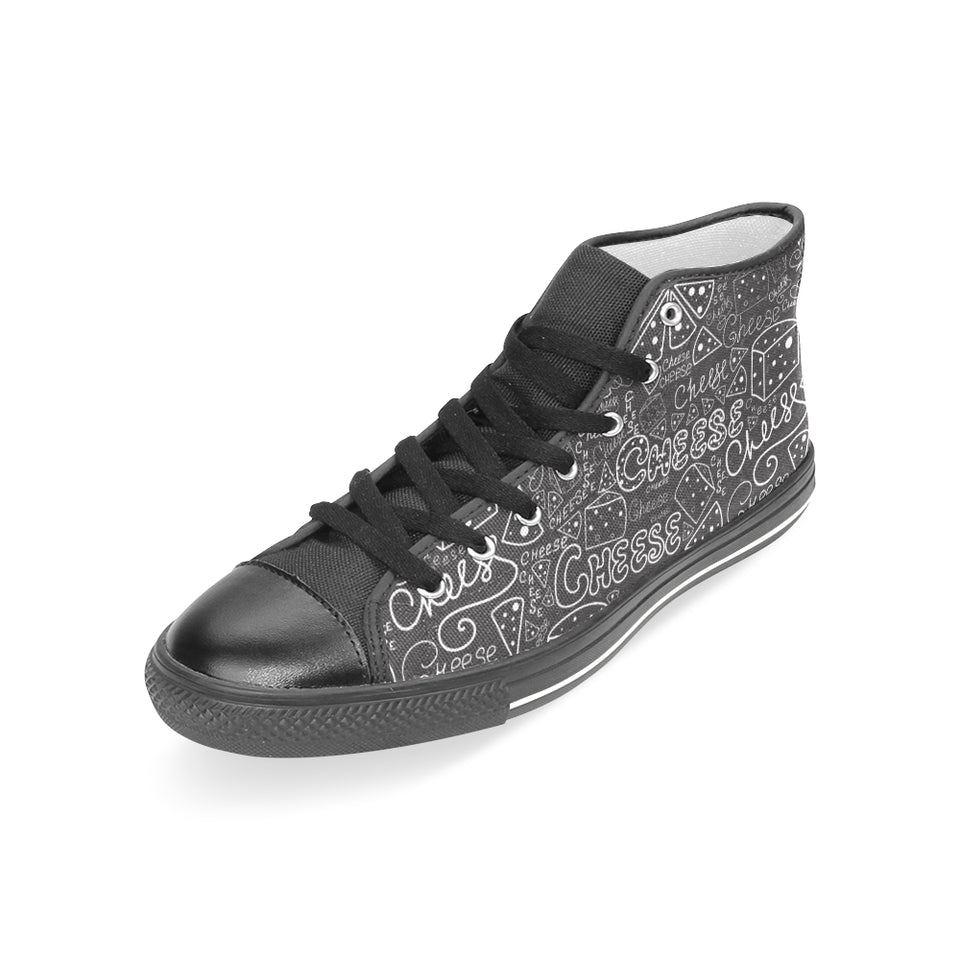 Handwritten cheese pattern Women's High Top Canvas Shoes Black