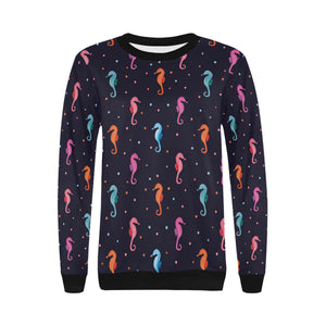 Watercolor colorful seahorse pattern Women's Crew Neck Sweatshirt