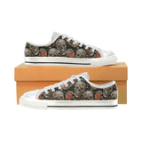 Skull rose humming bird flower pattern Women's Low Top Canvas Shoes White