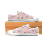 Cute fox pattern pink background Men's Low Top Canvas Shoes White