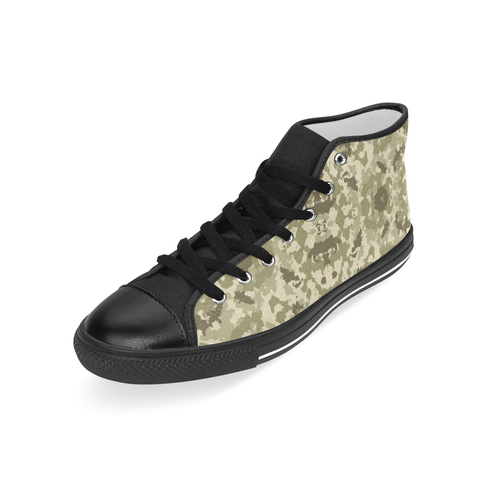Light Green camouflage pattern Men's High Top Canvas Shoes Black