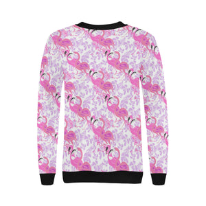 Pink flamingo flower pattern Women's Crew Neck Sweatshirt