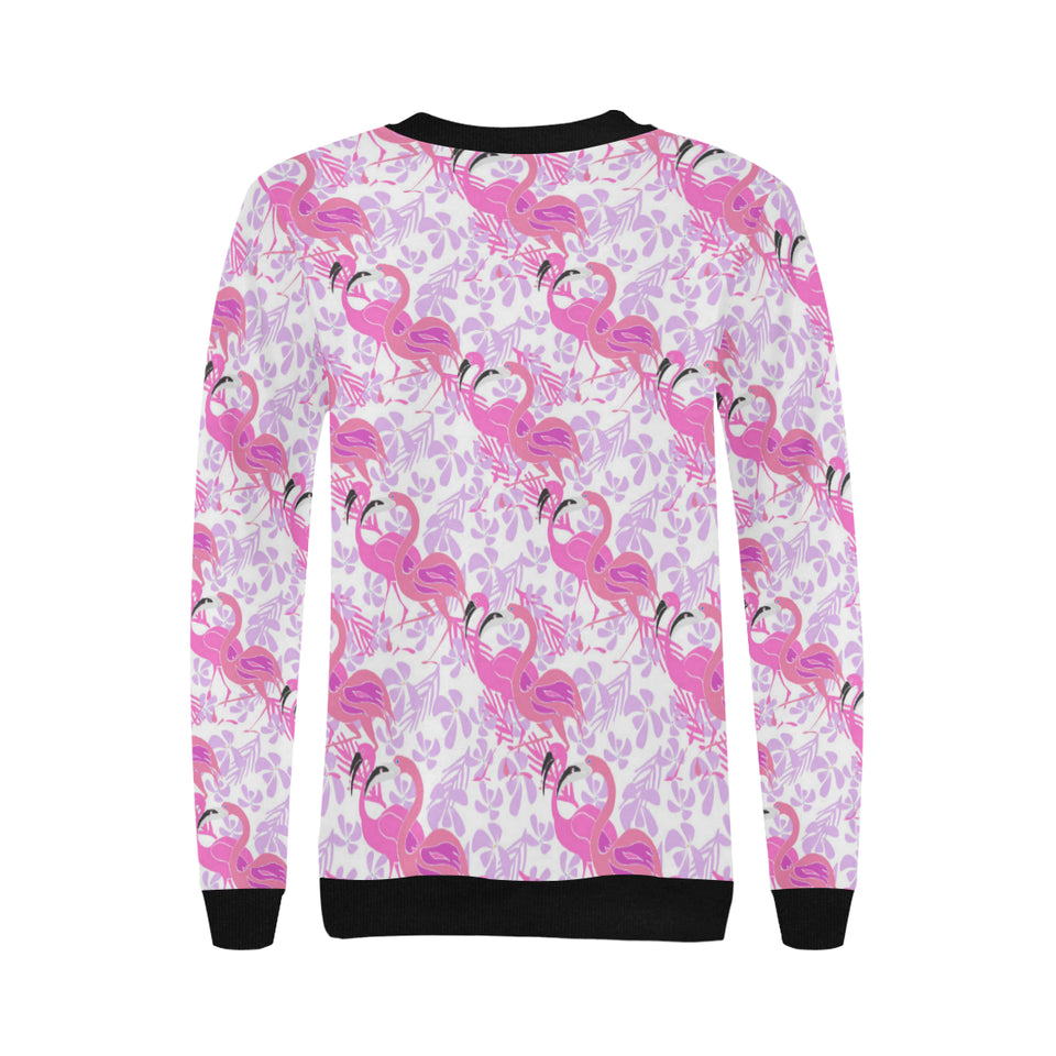 Pink flamingo flower pattern Women's Crew Neck Sweatshirt