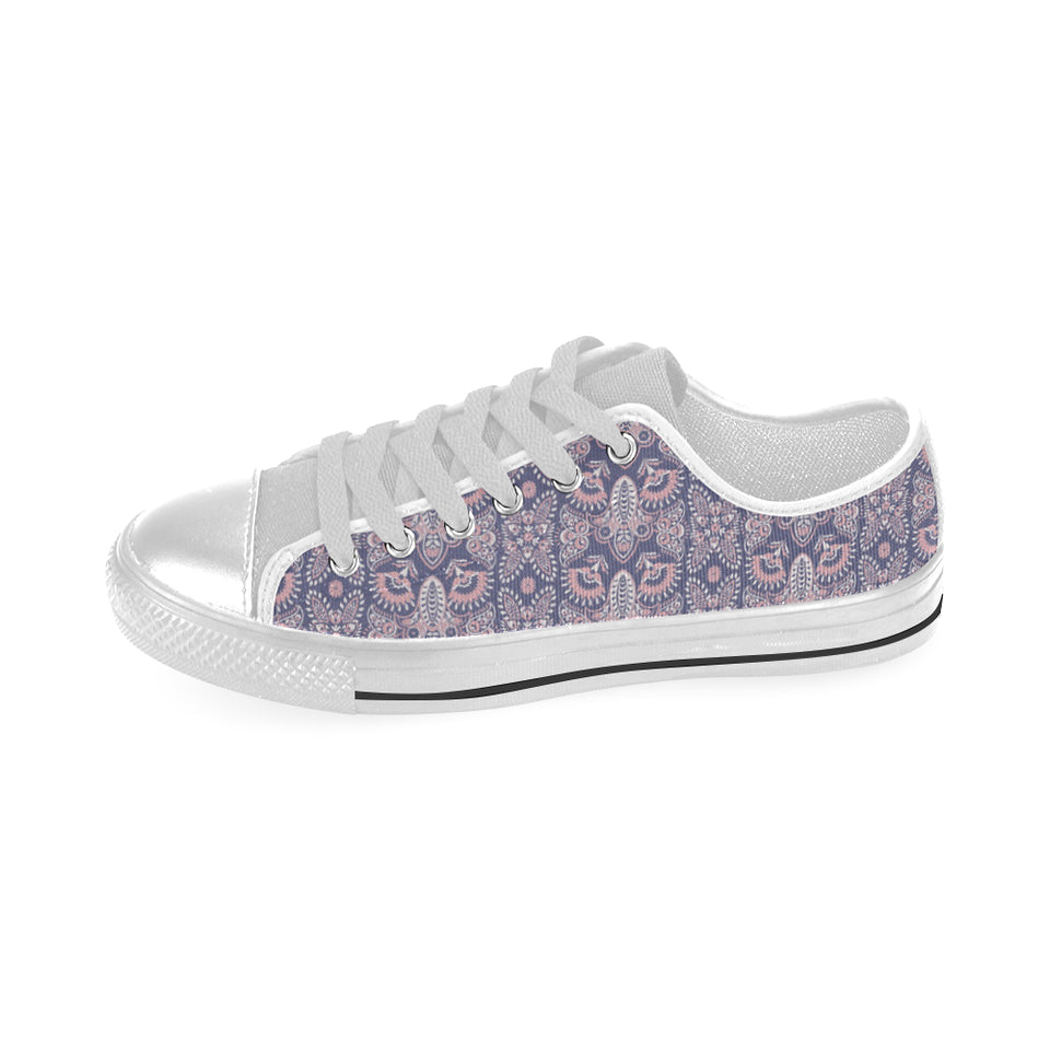 Indian Batik Style pattern Men's Low Top Canvas Shoes White