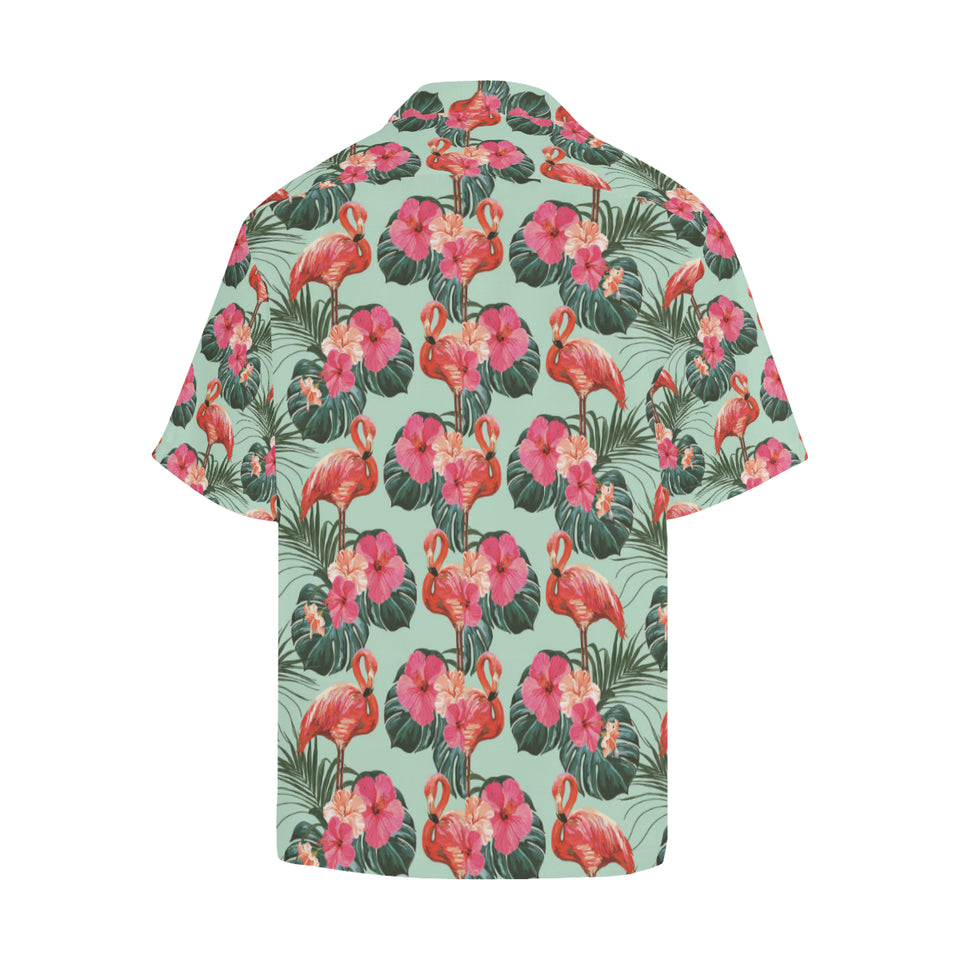 Beautiful flamingo tropical palm leaves hibiscus p Men's All Over Print Hawaiian Shirt