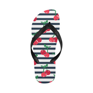 Hand drawn cherry pattern striped background Unisex Flip Flops